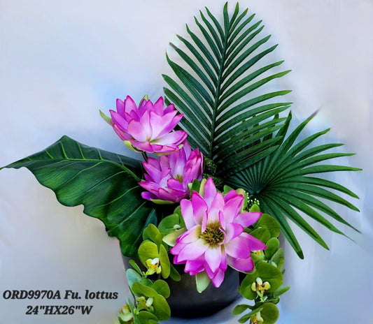 Fuchsia Lotus, Black Vase