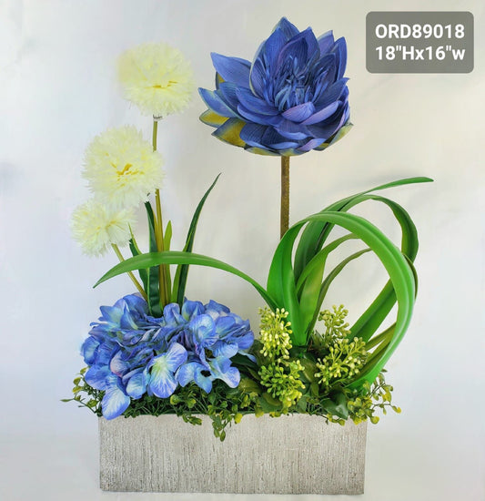 Blue & White Floral, Silver Vase