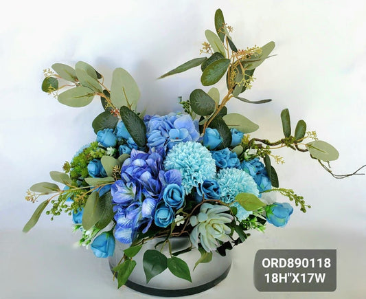 Blue Floral, Silver Vase