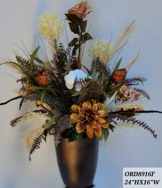 Brown Vase,  Brown & Cream Floral