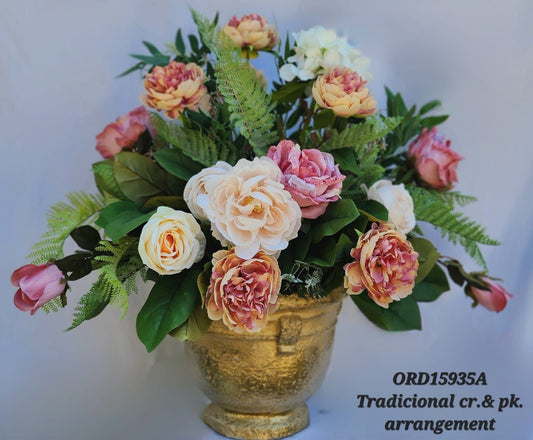 Traditional: Cream & Pink Floral with a Gold Vase