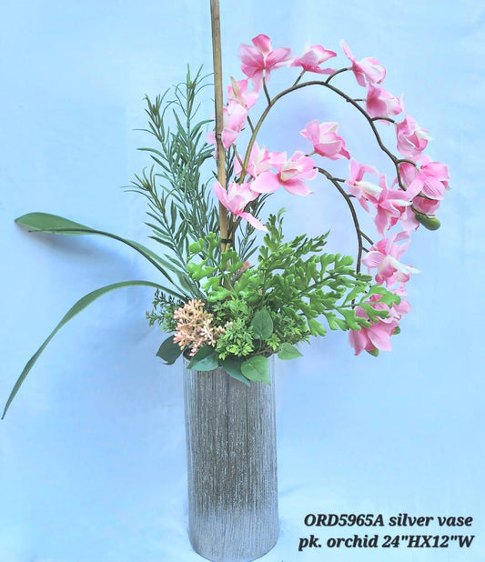 Silver Vase, Pink Orchid