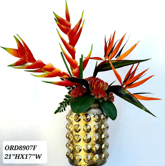 Tropical: Heliconias & Birds of Paradise, Gold Vase