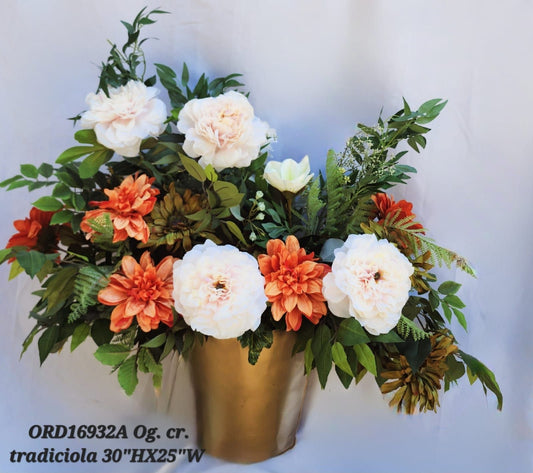 Traditional: Orange & Cream Floral in a Gold Vase