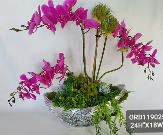 Fuchsia Orchids, Silver Glam Bowl