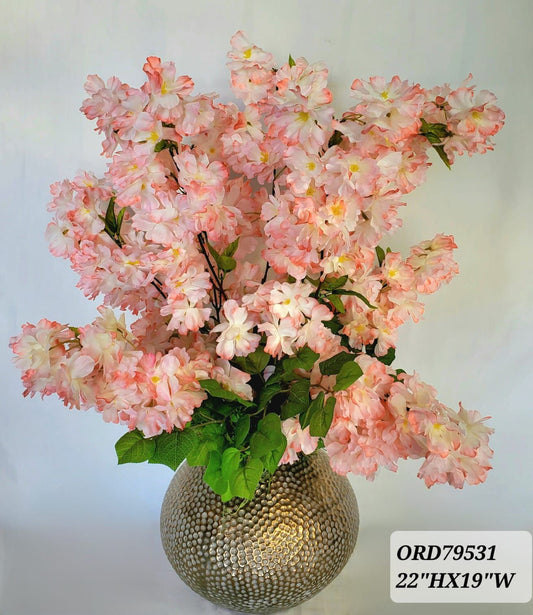 Pink Cherry Blossom, Dimple Bronze Vase