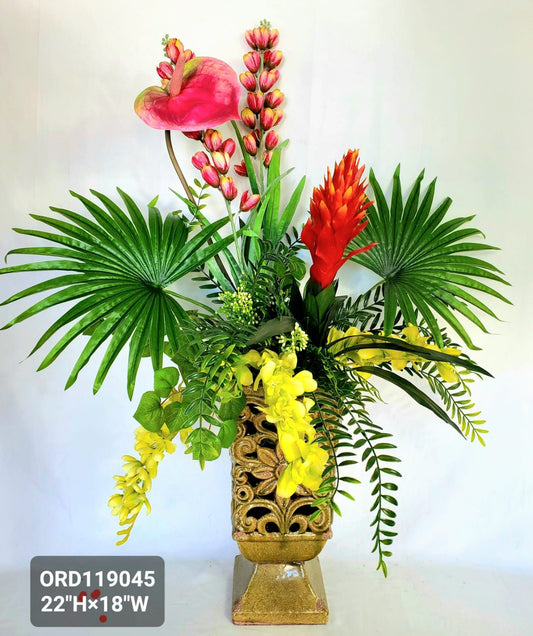 Tropical Floral with Green Ceramic Vase