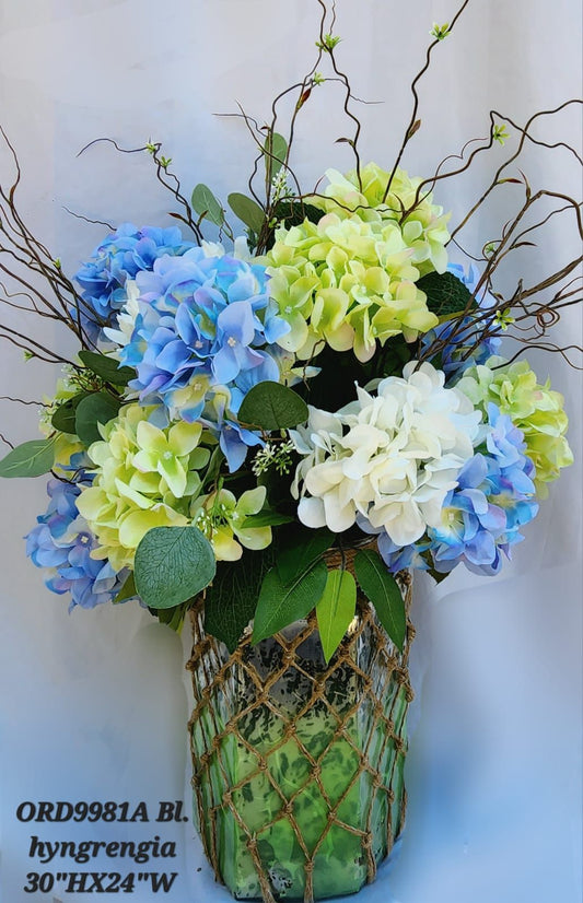 Variations of Hydrangea, Tinted Glass Vase