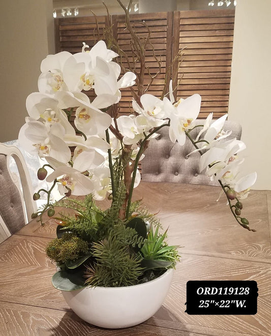 White Orchids, White Fiber Glass Bowl