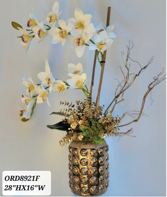 White Orchid Bronze Vase