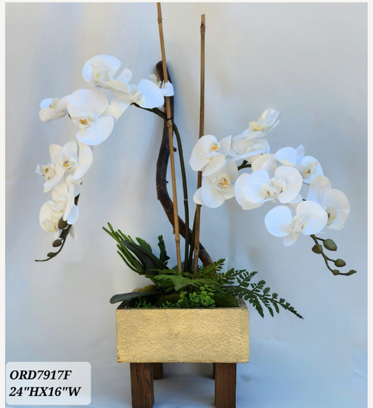 White Orchids Gold Vase