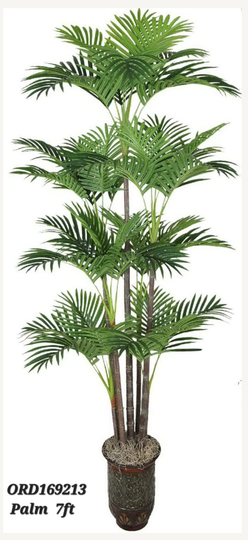 7ft. Palm Tree, Dark Brown Vase